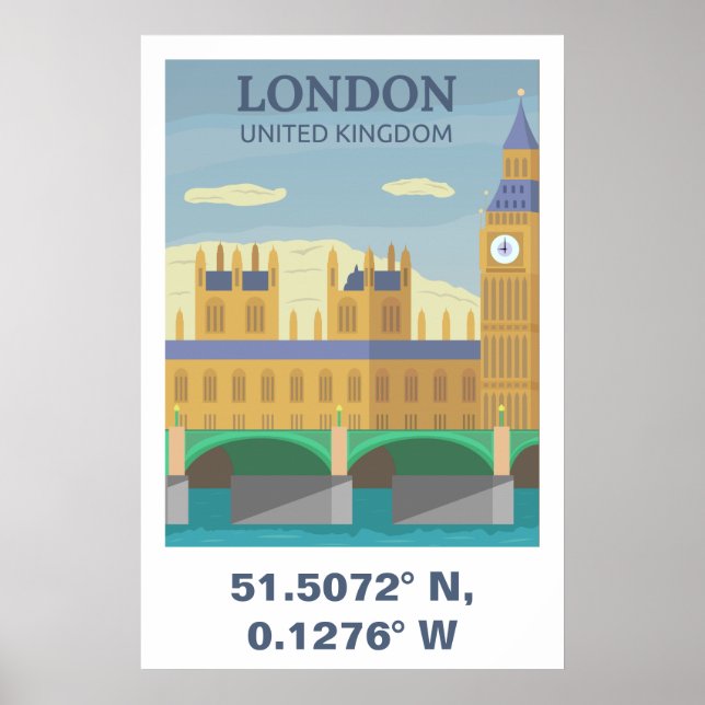 London United Kingdom Vintage Travel Coordinates Poster (Front)