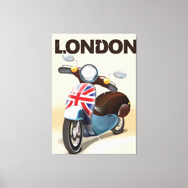 London vintage scooter union jack travel poster. canvas print (Front)