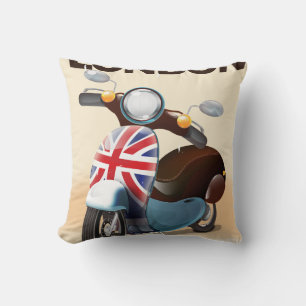 London vintage scooter union jack travel poster. cushion