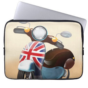 London vintage scooter union jack travel poster. laptop sleeve