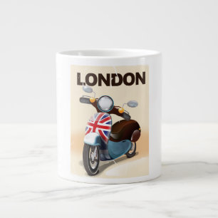 London vintage scooter union jack travel poster. large coffee mug
