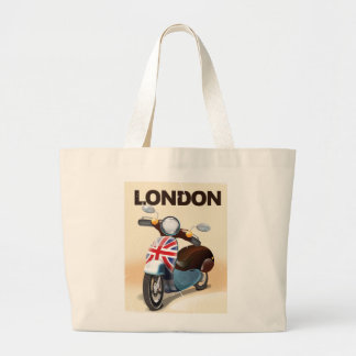 London vintage scooter union jack travel poster. large tote bag