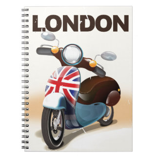 London vintage scooter union jack travel poster notebook