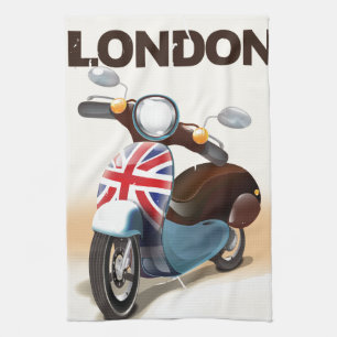 London vintage scooter union jack travel poster. tea towel