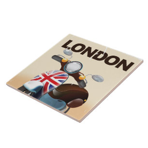 London vintage scooter union jack travel poster tile
