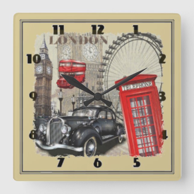 London vintage square wall clock (Front)