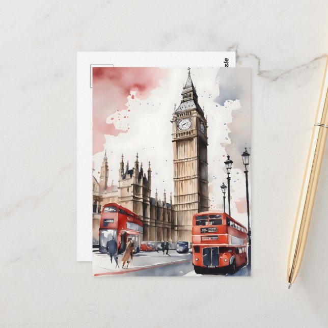 London watercolor art postcard (Front/Back In Situ)