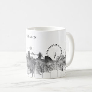 London Watercolor Black City Skyline Modern Coffee Mug