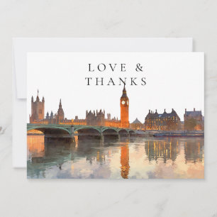 London Watercolor Wedding Photo Thank You Card