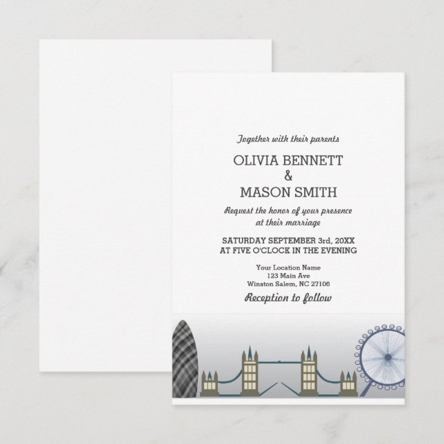 London Wedding Invitation UK England (Front/Back)