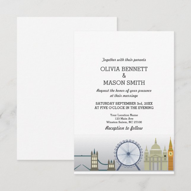 London Wedding Invitation UK England (Front/Back)