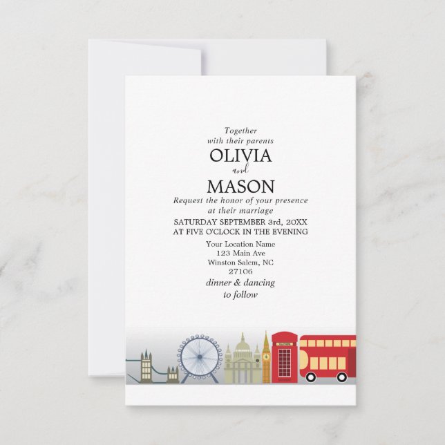 London Wedding Invitation UK England (Front)