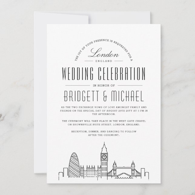 London Wedding | Modern Deco Skyline  Invitation (Front)