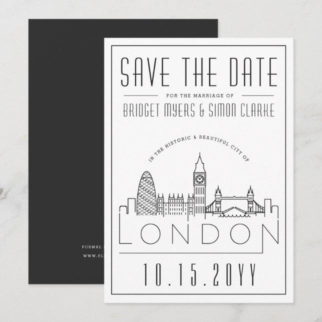 London Wedding | Stylised Horizon Save the Date  Invitation (Front/Back)
