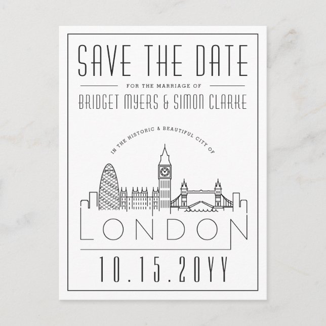 London Wedding | Stylised Landmarks Save the Date  Postcard (Front)