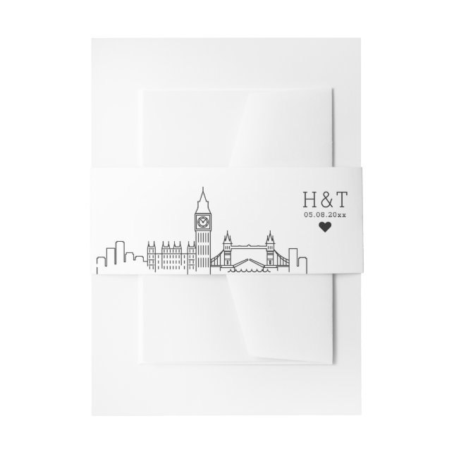 London Wedding | Stylised Skyline Monogram Invitation Belly Band (Front Example)