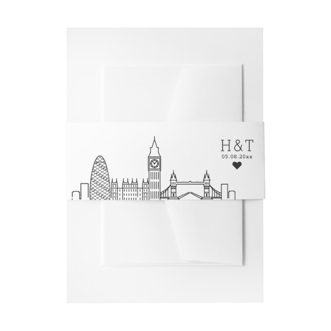 London Wedding | Stylised Skyline Monogram Invite Invitation Belly Band (Front Example)