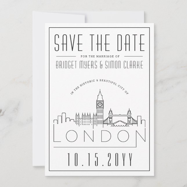 London Wedding | Stylised Skyline Save the Date Invitation (Front)