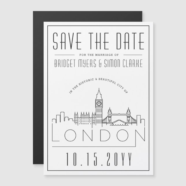 London Wedding | Stylised Skyline Save the Date Magnetic Invitation (Front/Back)