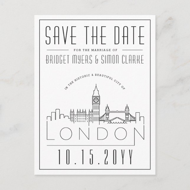 London Wedding | Stylised Skyline Save the Date Postcard (Front)