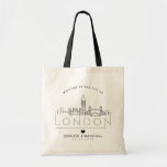 London Wedding | Stylised Skyline Tote Bag<br><div class="desc">A unique wedding tote bag for a wedding taking place in the beautiful city of London.  This tote features a stylised illustration of the city's unique skyline with its name underneath.  This is followed by your wedding day information in a matching open lined style.</div>