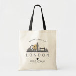 London Wedding | Stylised Skyline Tote Bag<br><div class="desc">A unique wedding tote bag for a wedding taking place in the city of London. This tote features a stylised illustration of the city's unique skyline with its name underneath. This is followed by your wedding day information in a matching open lined style.</div>