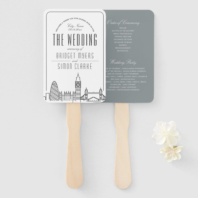 London Wedding | Wedding Program Hand Fan (Front and Back)