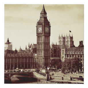 London Westminster with Big Ben and bridge. old,lo Faux Canvas Print