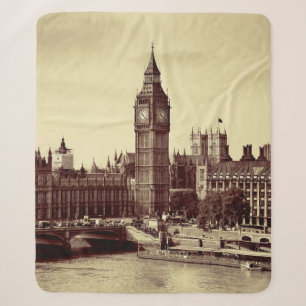 London Westminster with Big Ben and bridge. old,lo Sherpa Blanket