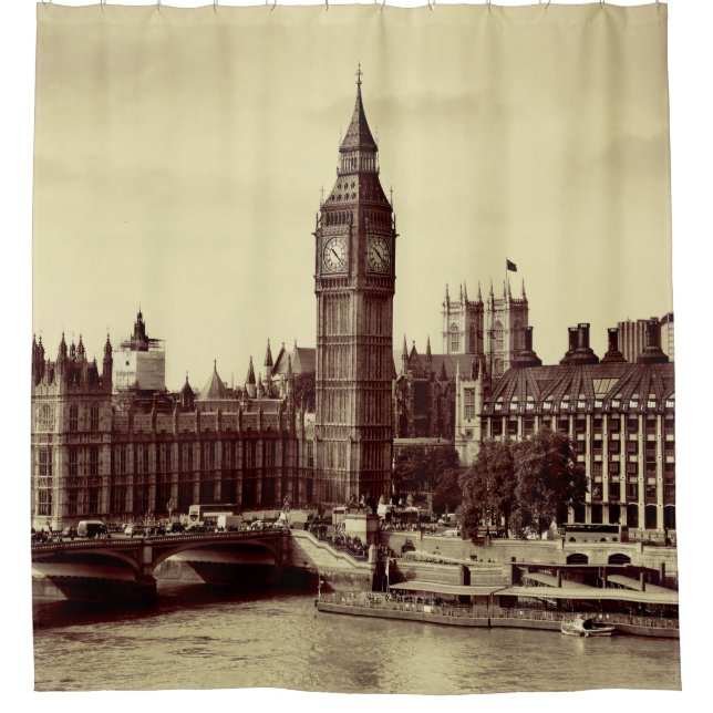 London Westminster with Big Ben and bridge. old,lo Shower Curtain (Front)