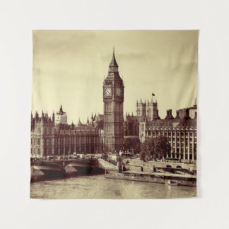 London Westminster with Big Ben and bridge. old,lo Tapestry