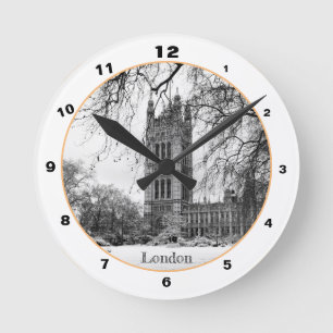London Winter, Westminster Palace /British vintage Round Clock