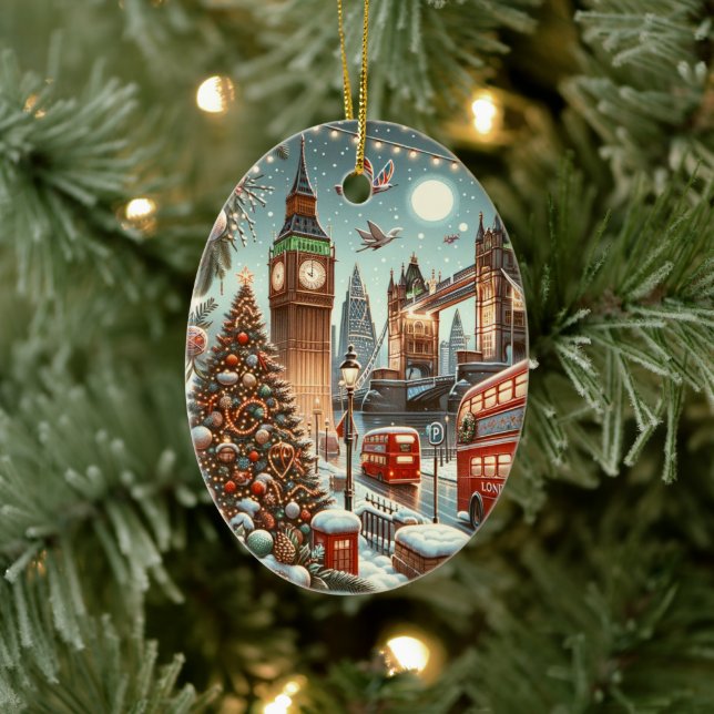 London's Festive Splendor - Vibrant Christmas Car Ceramic Tree Decoration (Tree)