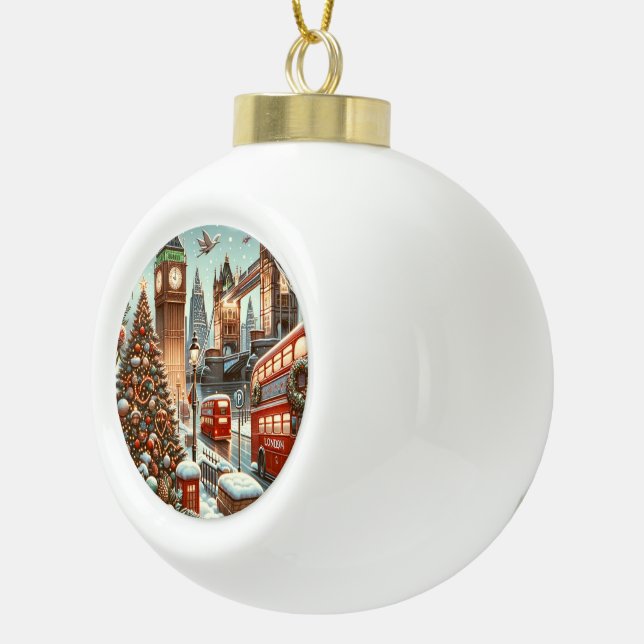 London's Festive Splendour - Vibrant Christmas Car Ceramic Ball Christmas Ornament (Right)