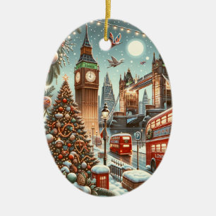 London's Festive Splendour - Vibrant Christmas Car Ceramic Tree Decoration
