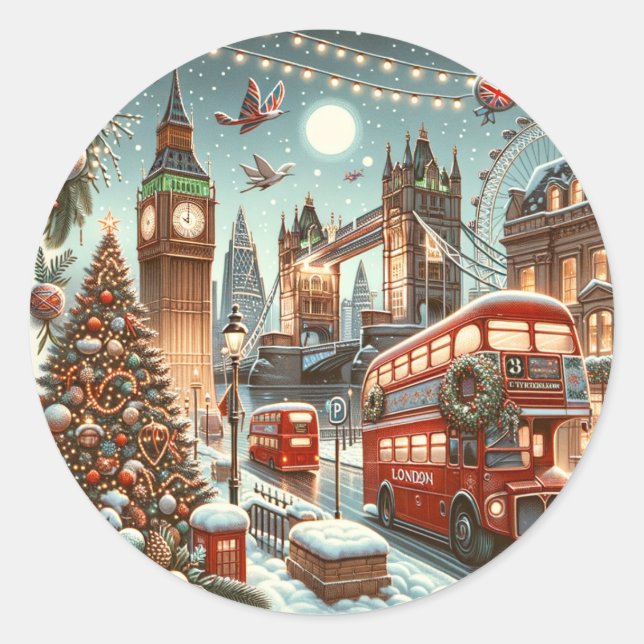 London's Festive Splendour - Vibrant Christmas Car Classic Round Sticker (Front)