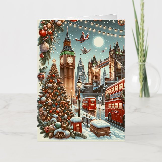 London's Festive Splendour - Vibrant Christmas Car Foil Holiday Card (Front)