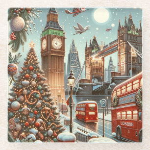 London's Festive Splendour - Vibrant Christmas Car Glass Coaster