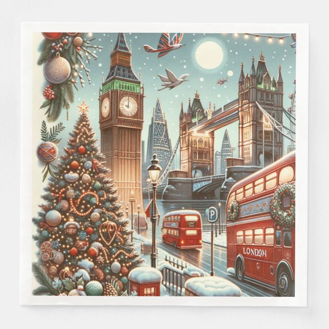 London's Festive Splendour - Vibrant Christmas Car Napkin (Front)