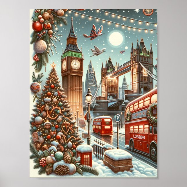 London's Festive Splendour - Vibrant Christmas Car Poster (Front)