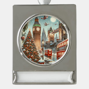 London's Festive Splendour - Vibrant Christmas Car Silver Plated Banner Ornament