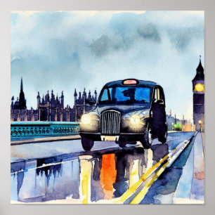  London's Iconic Black Taxi Cabs, (B) Poster