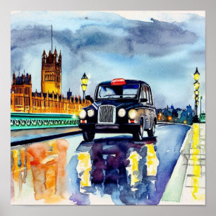 London's Iconic Black Taxi Cabs, (C) Poster