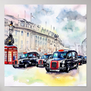 London's Iconic Black Taxi Cabs, (E) Poster