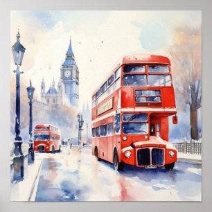  London's Iconic Red Double-Decker Buses, (C) Poster