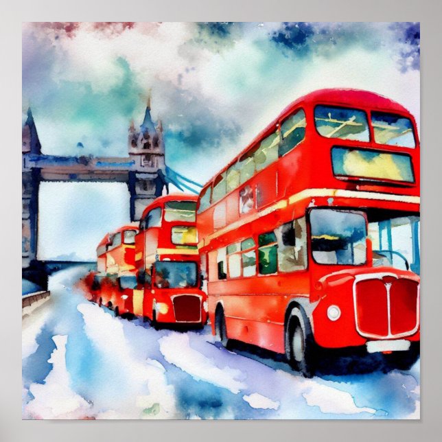  London's Iconic Red Double-Decker Buses, (G) Poster (Front)