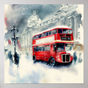  London's Iconic Red Double-Decker Buses, (I) Poster