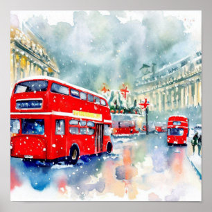London's Iconic Red Double-Decker Buses, (J) Poster