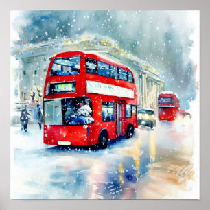  London's Iconic Red Double-Decker Buses, (K) Poster