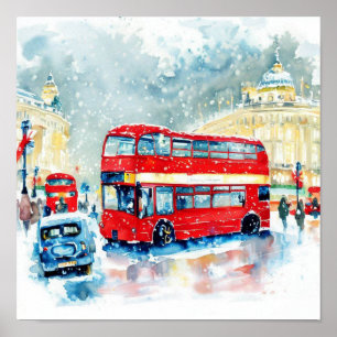  London's Iconic Red Double-Decker Buses, (L) Poster